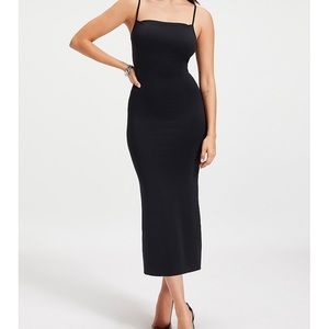NWT Good American Womens Size 2 Black Spaghetti Scuba Midi Dress